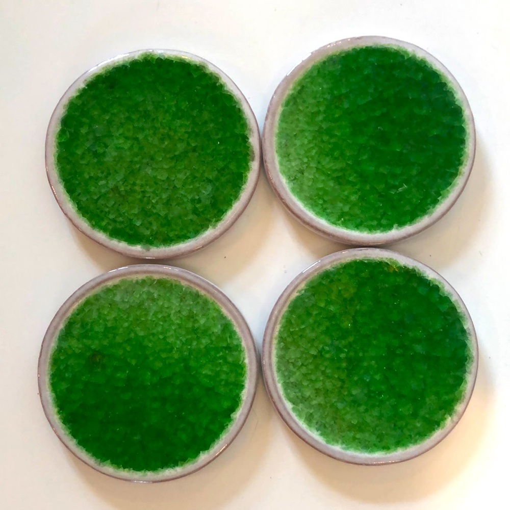 Anthropologie Green Crackle Glaze Coasters